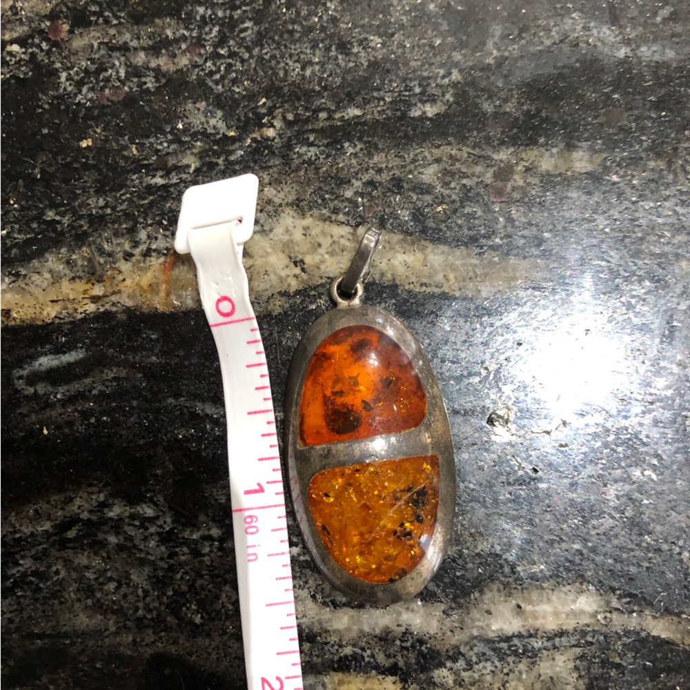 Amber Double Inlay Pendant Stamped 925 Silver